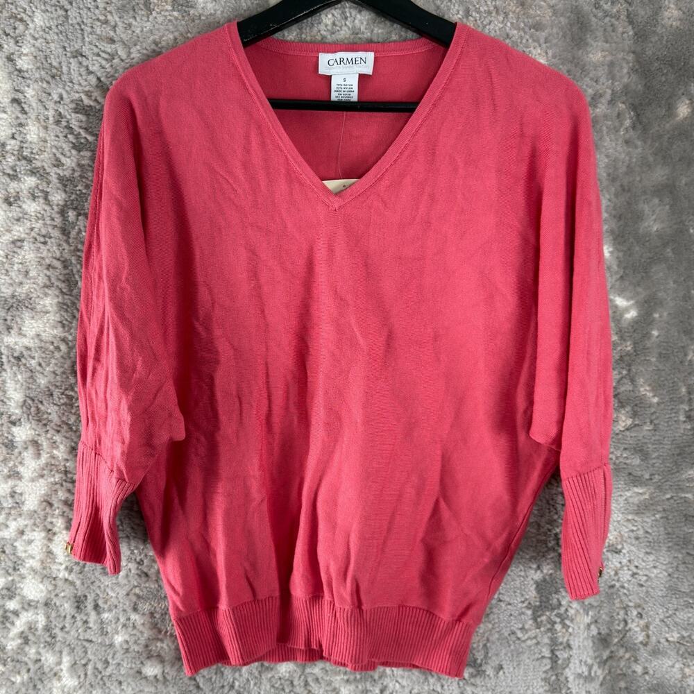 NEW Carmen Size S Minimlaist V Neck Sweater Pink Pullover Casual NWT